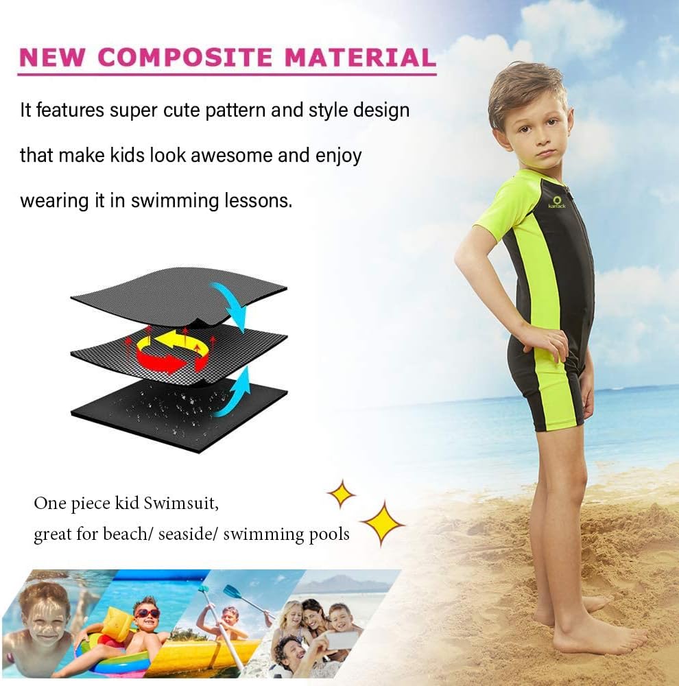 Karrack Girls and Boys One Piece Rash Guard Swimsuit Kid Water Sport Short Swimsuit UPF 50+ Sun Protection Bathing Suits