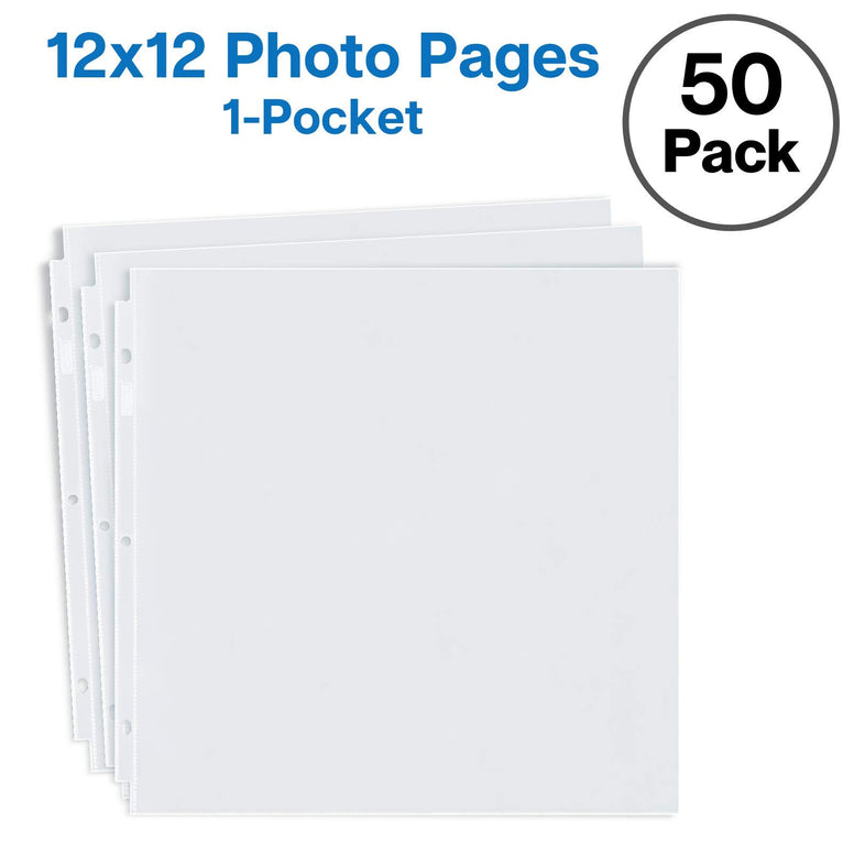 Dunwell Scrapbook Refill Pages 12x12 - (50 Pack) Super Heavyweight, Fits 3 Ring Scrapbooking Binders 12 x 12, Standard 12x12 Photo Album Refill Pages, Sheet Protectors, Paper Inserts Not Included