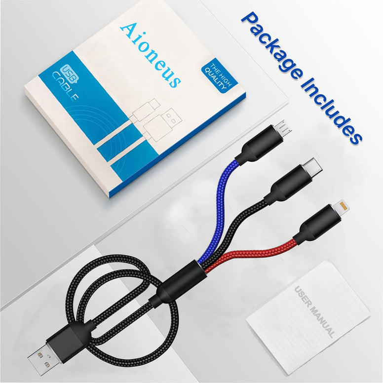 USB Cable 3 in 1 Aioneus Multi Charging Cable IP Cable USB Type C Cable Micro USB Cable, Fast Charging Cord Compatible with iPhone 13 12 11 Galaxy S20 S10 S9 S8 S7 Micro usb Android