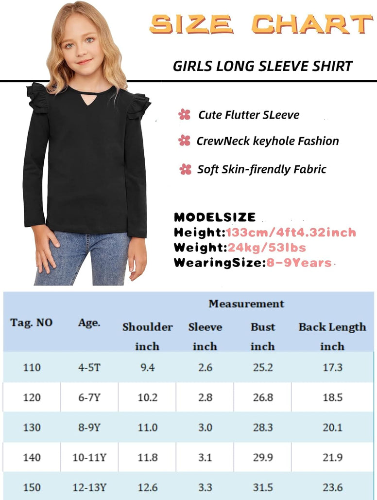 Greatchy Girls Shirts Short Sleeve Tee Ruffle Solid Summer Keyhole Neck Cotton Blouse Tops