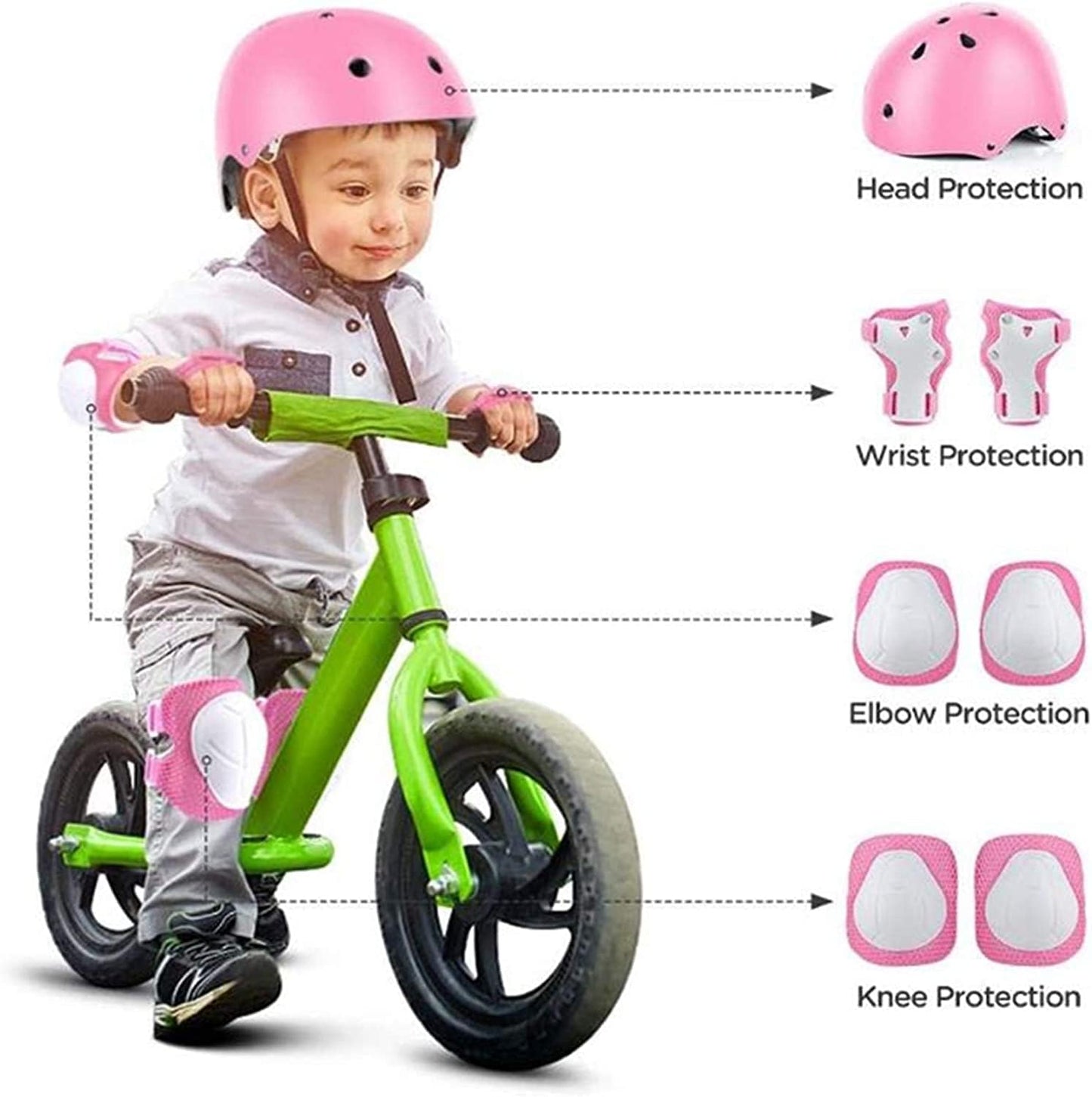 AMERTEER 7 In 1 Kids Bike Helmet Set, Skateboard Knee Pads - Kids Helmet Elbow Pads Wrist Guards Adjustable Protective Gear Set for Sport Cycling Bike Roller Skating Scooter Rollerblade (pink)