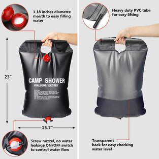 KIPIDA Solar Shower Bag for Camping,5 gallons/20L Solar Heating Shower Bag with Removable Hose and On-Off Switchable Shower Head,Camping Accessories for Camping Beach Swimming Outdoor Traveling Hiking