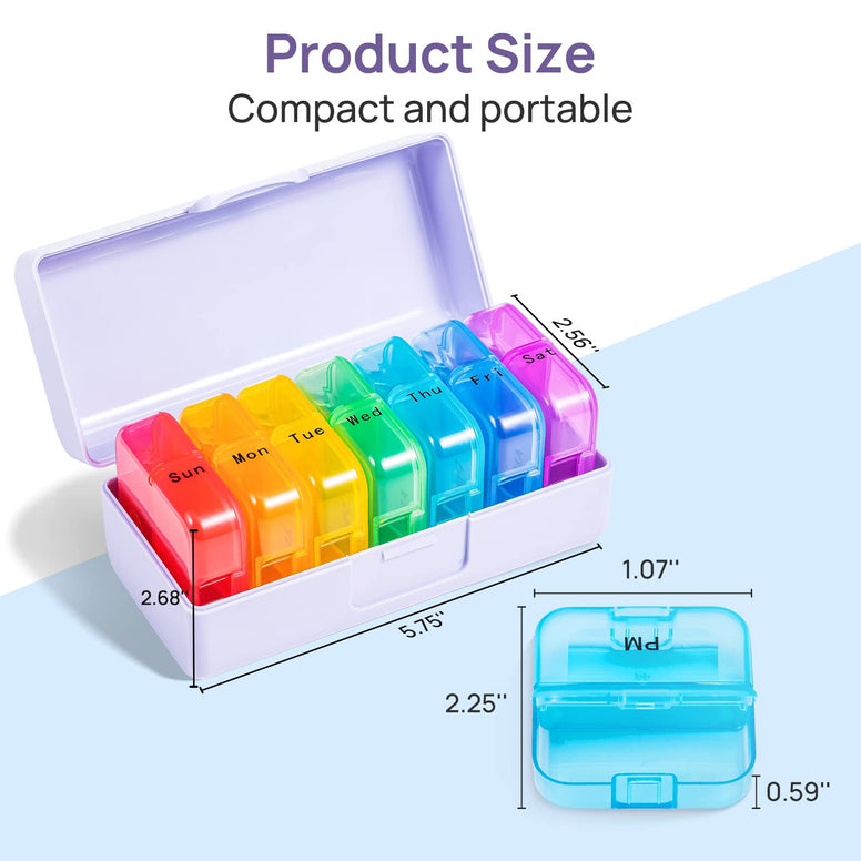 Zoksi Weekly Pill Organizer 2 Times a Day, Purple 7 Day Am Pm Pill Box, Daily Am Pm Pill Organizer 7 Day, Portable Vitamin Pill Case, Weekly Pill Box for Fish Oils, Vitamin, Supplement