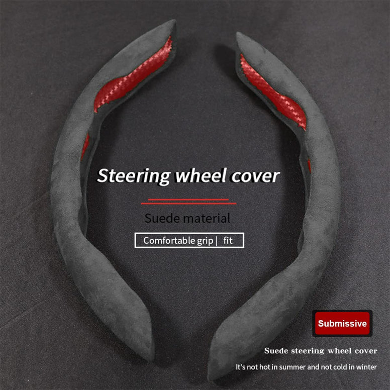 Synthetic Suede Steering Wheel Cover for Women Men, Sporty Segmented Steering Wheel Protector Anti Skid Soft Leather Universal for 99% Car Steering Wheel (Grey)
