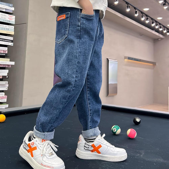 ABALACOCO Big Boys' Kids Jeans Cotton Pull-On Soft Denim Pants Stretch Waist Casual Wear School Pants 5-13T