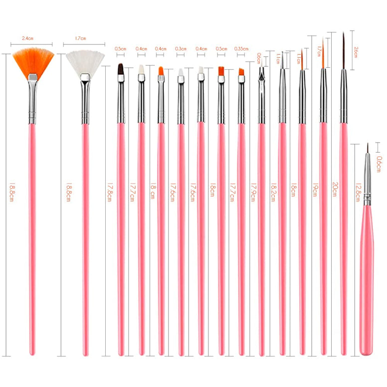 KANZA - 30 Pieces Nail Brushes Combo Pack(2 Sets) | Acrylic Nail Art Brushes for UV Gel Salon Home Use Nail Accessories | Nail Art Dotting Brush Set Pink| Nail Design Tool |Manicure Pedicure Tools Set
