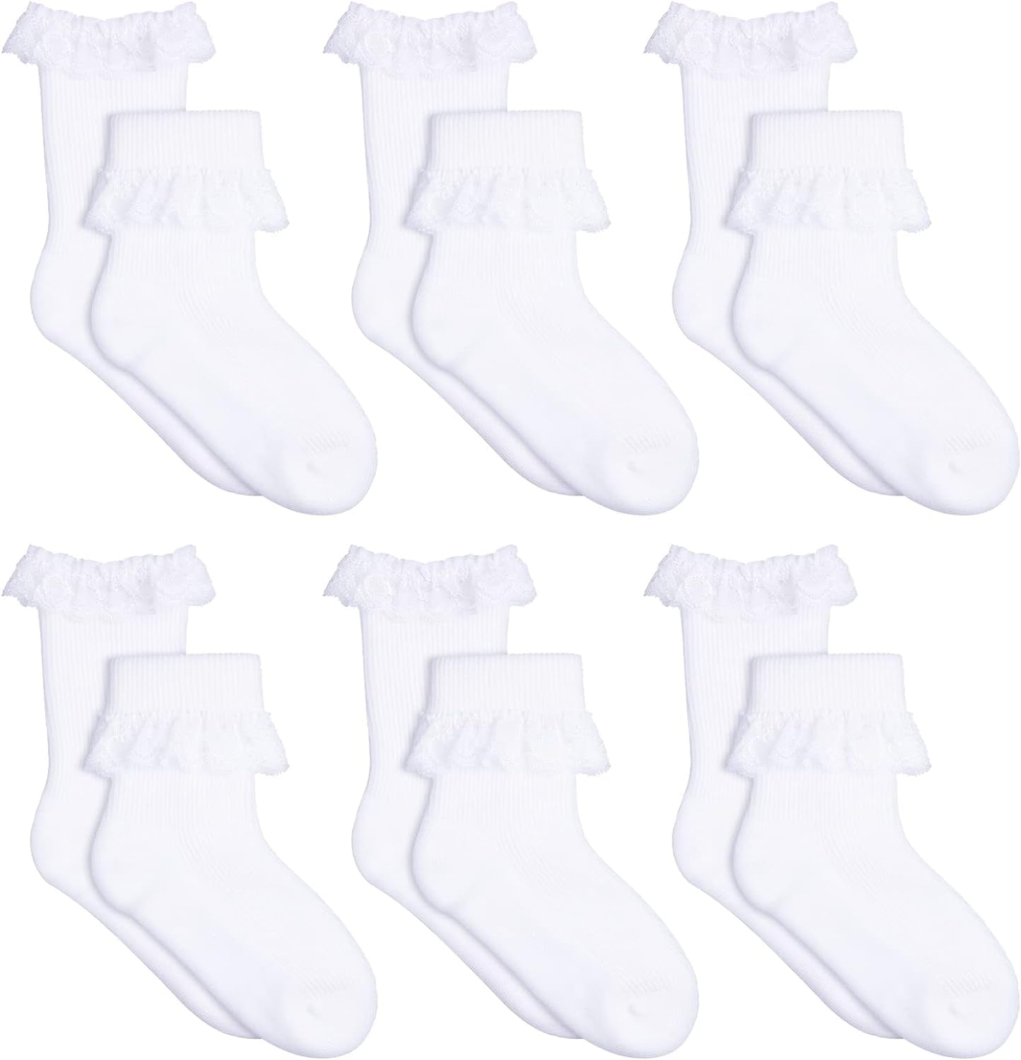 SATINIOR 6 Pairs Girls Ruffle Socks White Girls Eyelet Lace Sock Ruffled Girls Dress Socks for Girl Toddler Girl Socks