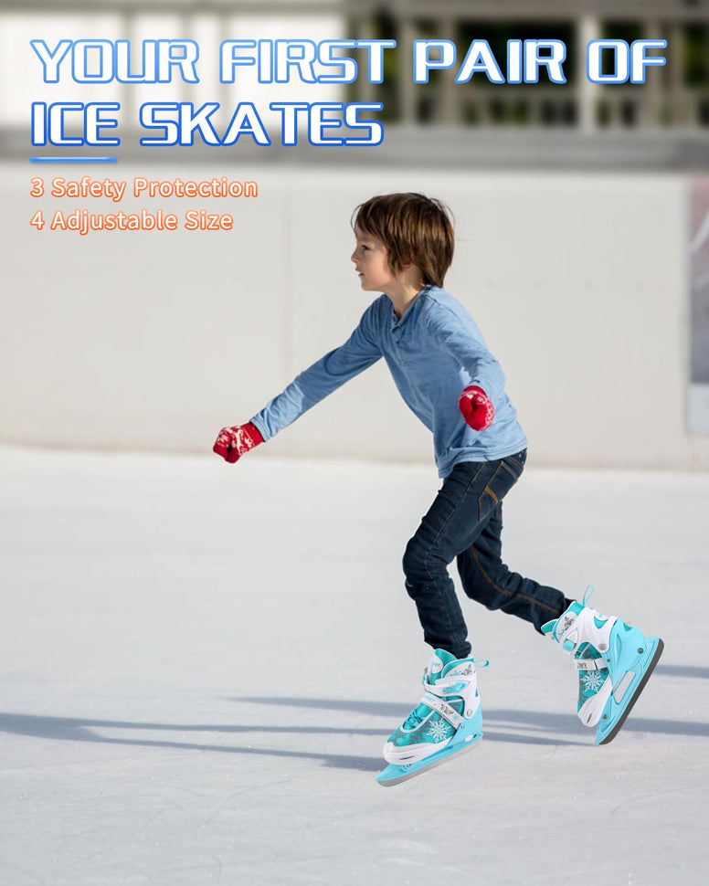 Snowflake Ice Skates for Kids | Adjustable Ice Hockey Skates for Toddlers Girls and Boys | Fun Ice Skating Shoes for Outdoor and Rink | Soft and Comfortable Lining | Enhanced Ankle Support