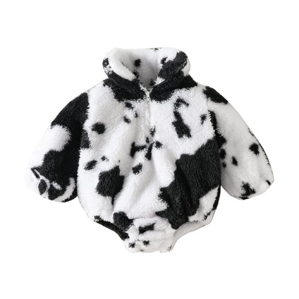 Tempura Baby Girls Boys Winter Warm Romper Long Sleeve Stand Collar Cow Print Half Zipper Playsuit Jumpsuit (0-6 Months)