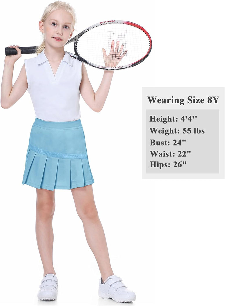 EXARUS Girls Tennis Skirts Pleated with Pockets Golf Sports Skort Shorts for Kids Athletic Activewear