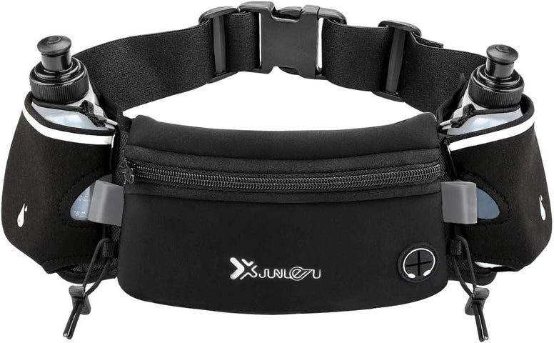 Number-one Running Belt with Water Bottles(2 x 175ML), Hydration Belt Waterproof Waist Pack Bag Fits iPhones Adjustable Sports Waist Pouch for Marathon Running Hiking Cycling, Black, M