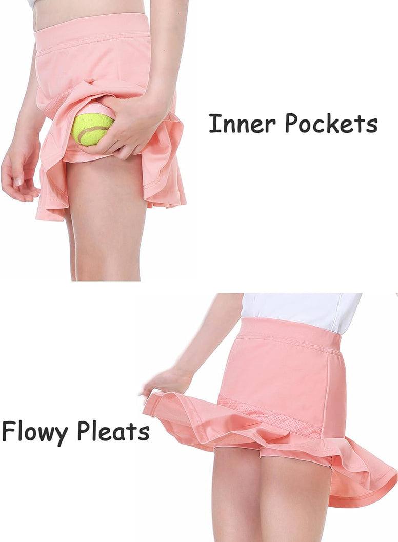 EXARUS Girls Tennis Skirts Pleated with Pockets Golf Sports Skort Shorts for Kids Athletic Activewear