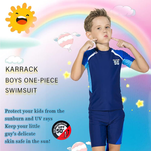 Karrack Girls and Boys One Piece Rash Guard Swimsuit Kid Water Sport Short Swimsuit UPF 50+ Sun Protection Bathing Suits