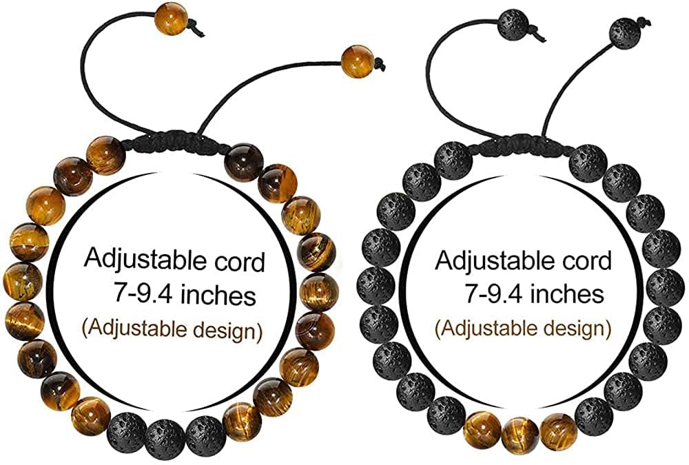 KASTWAVE Men's Bracelets-Bracelet, Beaded Bracelet, 8mm Tiger Eye Lava Stone, Stress Relief Adjustable Tiger Eye Bracelet Aroma Essential Oil Diffuser Lava Bracelet Men’s Gift