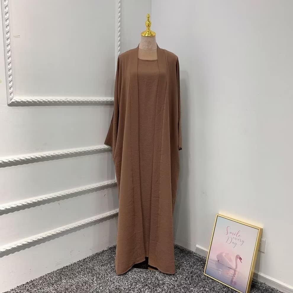 Modest Beauty Women's Muslim Hijab Abaya Open Front Cardigan Maxi Dress Prayer Abayas Two-Piece Without Hijab Cap