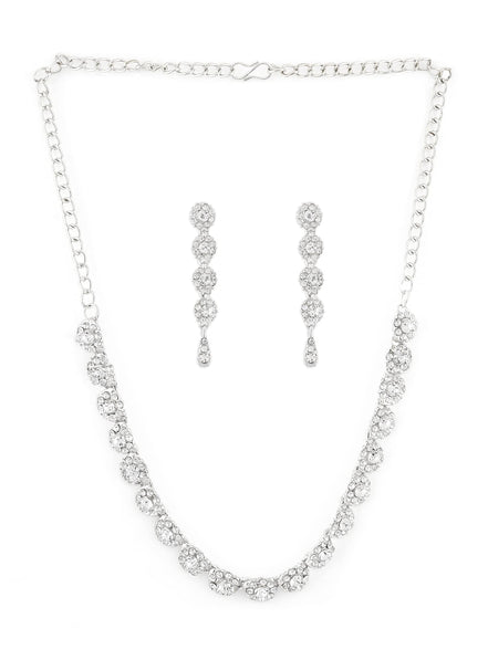 Zaveri Pearls Dazzeling Flowers Austrain Diamnond Non Precious Metal Necklace Set For Women-Zpfk465 (White)