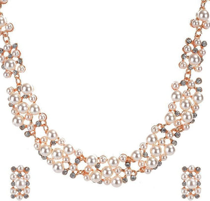 Yellow Chimes Women's Exclusive Pearl Necklace Set with Earrings Rose Gold Choker Copper Jewellery Set (Rose Gold, White, YCFJNS-216PRL-RG)