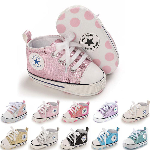 Meckior Baby Girls Boys Canvas Sneakers Soft Sole High-Top Ankle Infant First Walkers Crib Shoes, for 6 Months baby