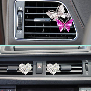 4 Pieces Car Vent Clips findTop Female Bling Car Accessories Cute Car Decorative, Well Made Rhinestone Car Accessories for Women(2 Bling Heart, 2 Butterfly)