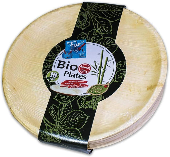 Funeveryday Biodegradable Microwave Palm Leaf Organic & Eco Friendly Round Plate 10 Inch, Pack Of 10