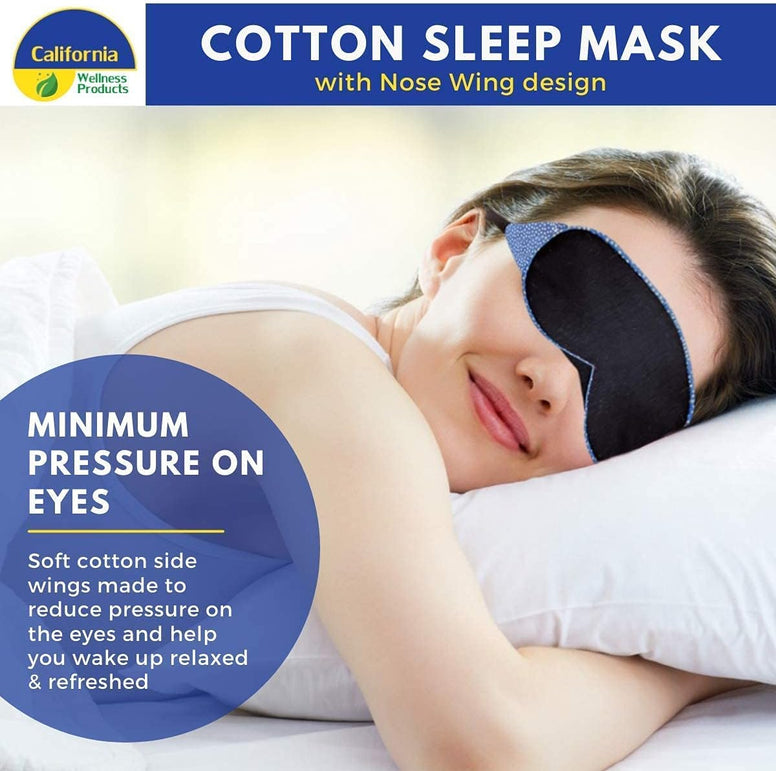 100% Cotton Sleep Eye Mask, Light Blocking Sleep Mask, Comfortable & Soft, Night Eye Blinder Mask for Travelling | 100% Blackout Mask w Nose Wire & Adjustable Elastic Band | Perfect Fit - Blue