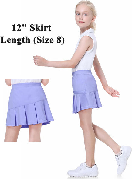 EXARUS Girls Tennis Skirts Pleated with Pockets Golf Sports Skort Shorts for Kids Athletic Activewear