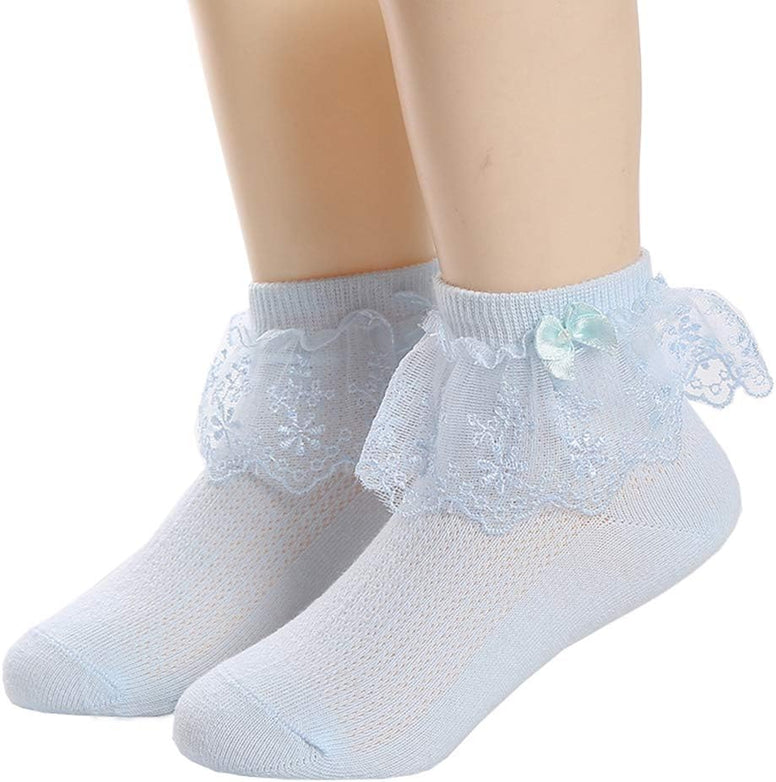 Xiyadun 4 Pack Toddler/Kids Girls Cotton Lace Socks Princess Dressy Socks(2-10T)