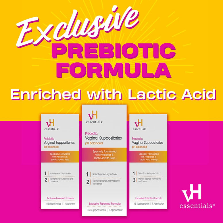 vH essentials Prebiotic Vaginal Suppositories, pH Balanced for Feminine Odor, Hygiene, and Health