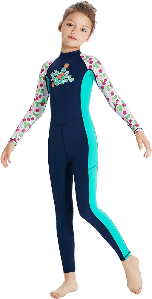 Happy Cherry Kids Wetsuits Girls Boys Neoprene Thermal Warm One Piece Swimsuit Long Sleeve UV Protection Back Zipper Rash Guard Diving Swimming Surfing 3-12 Years