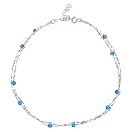 Alwan Silver Long Size Anklet with Turquoise for Luck for Women - EE5253LS