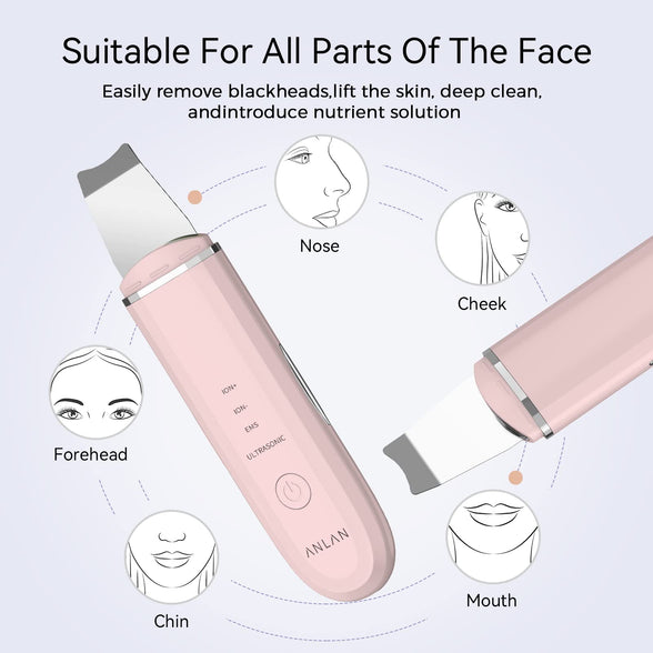 ANLAN Facial Skin Scrubber,ANLAN Electric Ultrasonic EMS Ion Face Cleanser Blackhead Remover Pores Cleaner Wrinkle Remover Comedone Extractor Skin Care Massager USB Rechargeable Beauty Tool (pink)