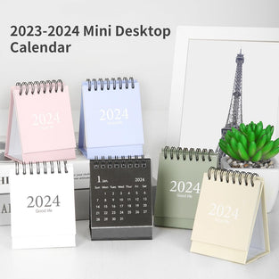 Mini Desk Calendar,2023-2024 - Aug 2023 to Dec 2024 Small Desktop Calendar, for Home Office School,with Stickers,Reminder of Important Days. (Beige)