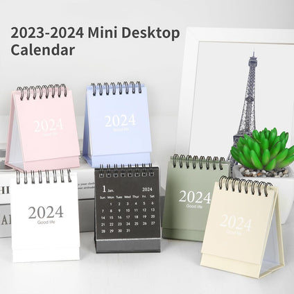 Mini Desk Calendar,2023-2024 - Aug 2023 to Dec 2024 Small Desktop Calendar, for Home Office School,with Stickers,Reminder of Important Days. (Beige)