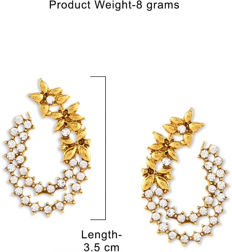 ZAVERI PEARLS Women's 22K Antique Gold Plated Metal Tone Floral Design Stud Earring (ZPFK8055)