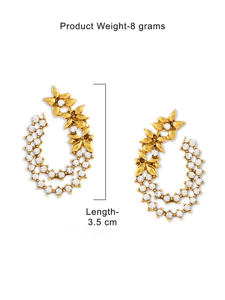 ZAVERI PEARLS Women's 22K Antique Gold Plated Metal Tone Floral Design Stud Earring (ZPFK8055)