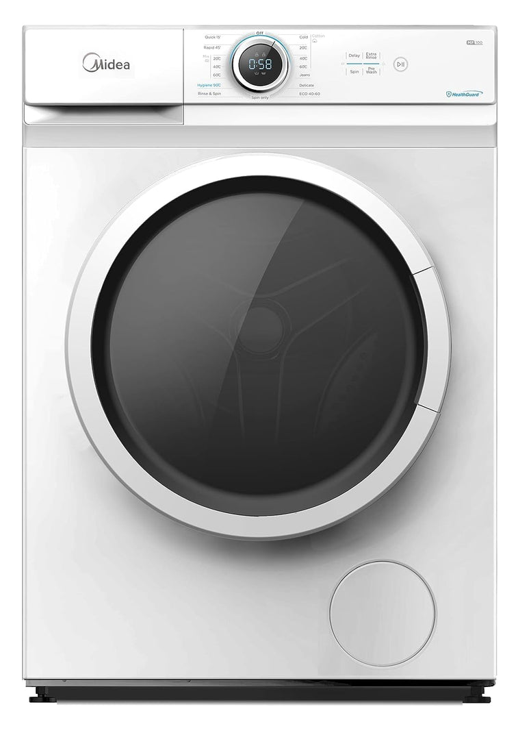 Midea 7KG Front Load Washing Machine with BLDC Inverter Motor, 1400 RPM, 15 Programs, Fully Automatic Washer with Lunar Dial, Integrated Digital Control-LED Display, Multiple Temperature MF100W70BWGCC