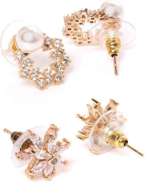 ZAVERI PEARLS Combo Of 2 Rosegold Cubic Zirconia Brass Stud Earrings For Women-Zpfk10217, Onesize