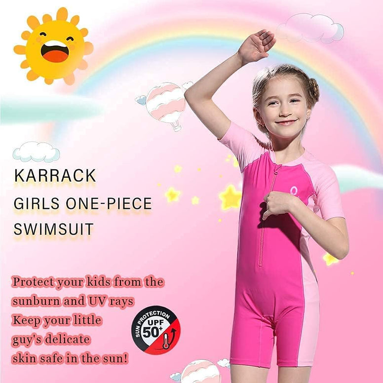 Karrack Girls and Boys One Piece Rash Guard Swimsuit Kid Water Sport Short Swimsuit UPF 50+ Sun Protection Bathing Suits