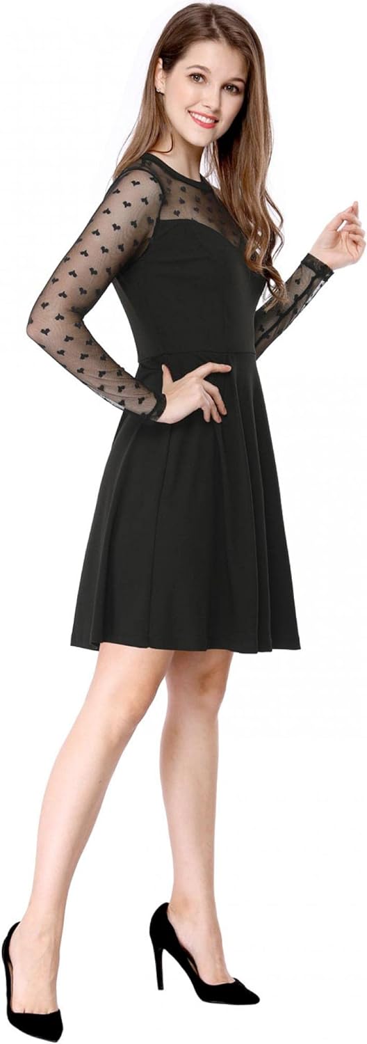 Allegra K Women's Heart Mesh Sheer Long Sleeve Gothic Cocktail Skater Party Short Dress