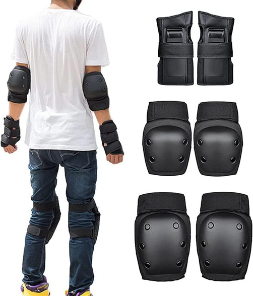 Knee Pads, ELECDON Protective Gear Set for Youth/Adult Knee Pads Elbow Pads Wrist Guards 3 In 1 For Skateboarding, Rollerblading, Snowboarding, Scooter, Cycling Bike Riding Black 6pcs Size M