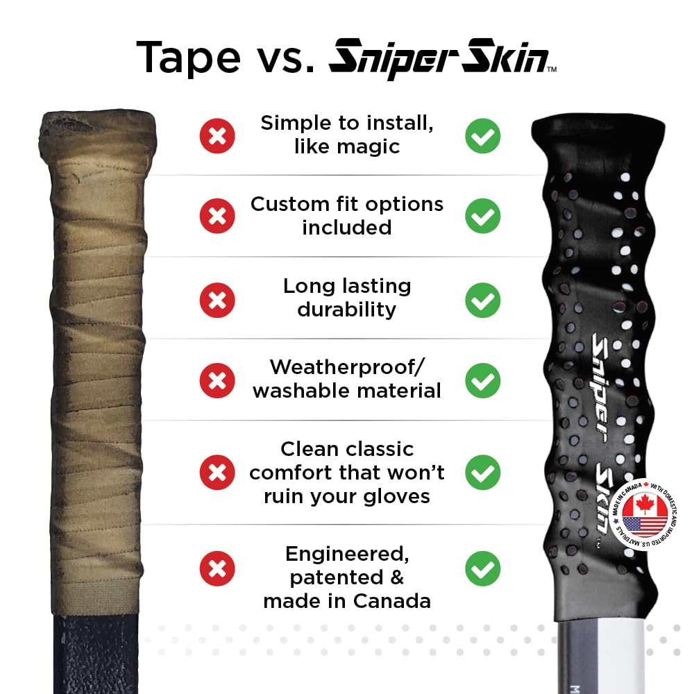 SNIPER SKIN Ice Hockey Grip | Better Alternative to Grip Tape | Easy to Install, Lightweight, Waterproof Hockey Stick Grip | Universal Sizing for Adults & Youth