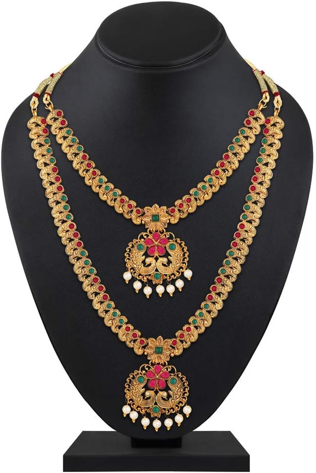 Shining Diva Fashion Latest Combo Design Pearl Necklace Set for Women Traditional Gold Plated Jewellery Set for Women (Multicolor) (10595s)