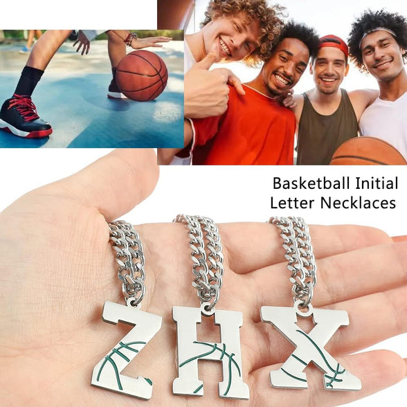 Children of Light Stainless Steel Basketball Initial Necklaces for Men Boys - Score Big Bring Good Luck A-Z Letters Pendant Necklace in Gold/Silver/Black Color