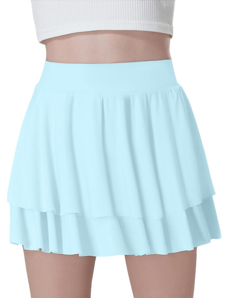 EXARUS Girls Athletic Tennis Skirts Flowy with Shorts Pockets Cheer Golf Mini Skorts High Waisted Tiered Skirt Sports 6 Years