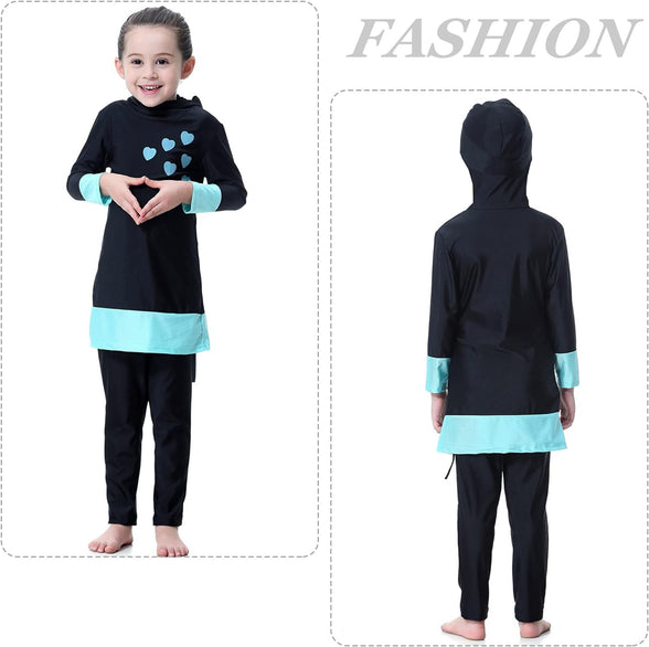 Maeau Muslim Swimsuit for Kids Girls Full Cover Islamic Bathing Suit Hijab Burkini Swimwear