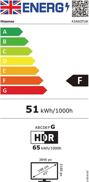 Hisense 43 Inch TV 4K UHD Smart TV, With Dolby Vision HDR, DTS Virtual X, YouTube, Netflix, Freeview Play & Alexa Built-in, Bluetooth & WiFi Black Model 43A61GTUK -1 Year Full Warranty.