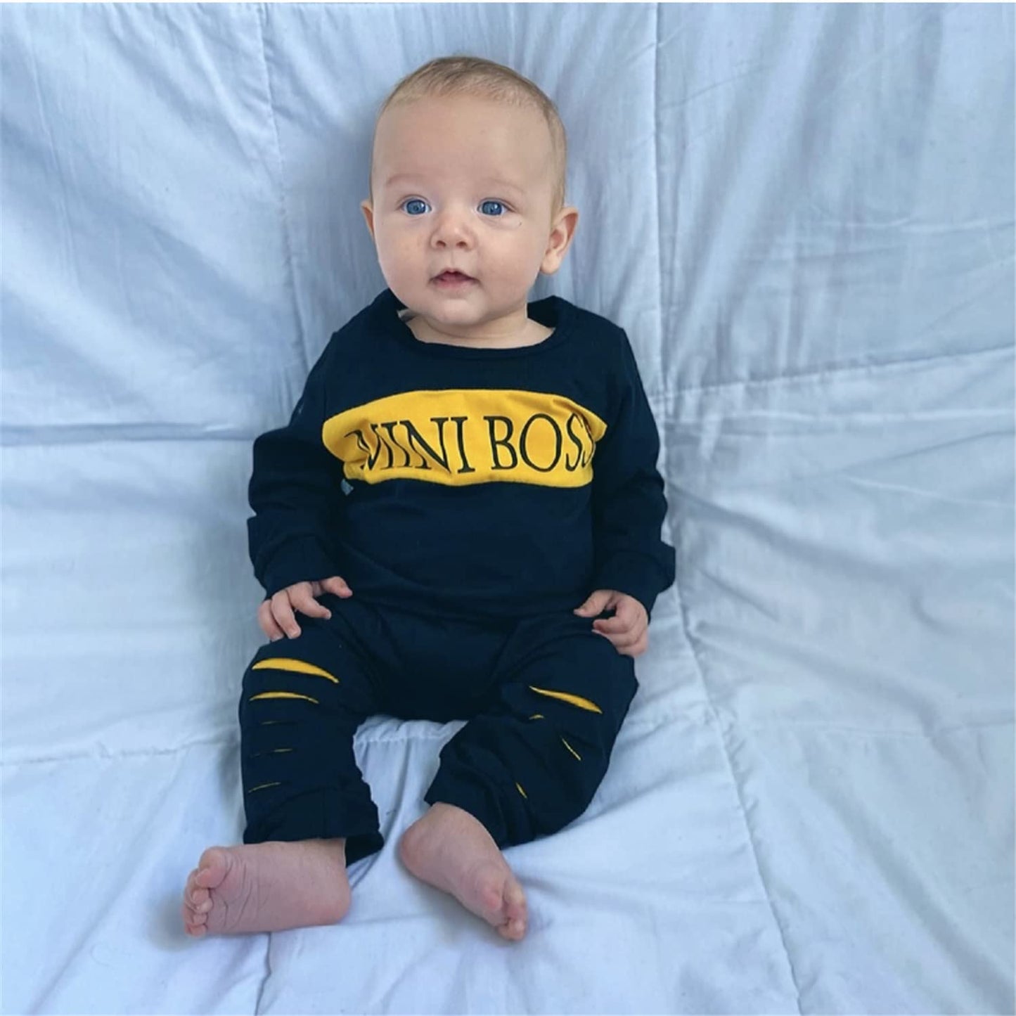 Planooar Baby Clothing Set Baby Boys Clothing Outfit Short Sleeve Letter Print T-Shirt Top + Trousers Clothing (0-6 Months)