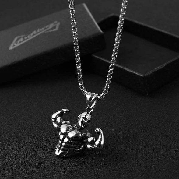 AsAlways Stainless Steel Sports Bodybuilding Muscle Men Wrestling Barbell Dumbbell Pendant Necklace Stainless Steel Gym Fitness Accessories