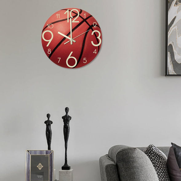 Wall Clock Basketball WallClock 12 Inch Luminous Silent for Bedroom, Living Room, Birthday Chritmas Gifts Present for Kids Son Boys Baby Children NBA Basketball NCAA Fans (Basketball L)