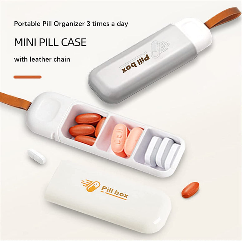 Portable Pill Box 3 Times a Day, Small Keychain Pill Case for Purse Pocket Bag, Compact Daily Pill Organizer for Pills/Vitamin/Supplements (Grey)